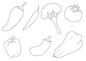 Simple black and white outline drawings of various fresh vegetables for healthy eating vector