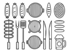 illustration of a barbecue grill and various grilling elements in a minimal monochrome style vector