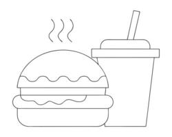 Simple outline illustration of a classic hamburger and a soda drink in modern black and white design vector