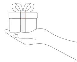 A hand holding a gift box with a bow representing celebration and giving presents vector