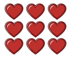 Nine red hearts with white outlines arranged in a grid on a clean white background vector