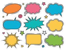 Collection of colorful cartoon speech bubbles and decorative elements isolated on white background vector