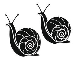Two stylized black and white snail illustrations on a plain white background design elements vector