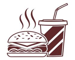 Delicious burger and drink illustration representing classic fast food menu items with simple outline design vector