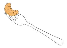 Simple illustration of a croissant speared by a fork ready for eating breakfast vector