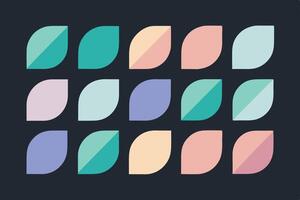 Abstract geometric leaf shapes in a pastel color palette arranged on a dark navy background vector