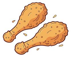 Delicious illustration of two crispy fried chicken drumsticks isolated on white background vector