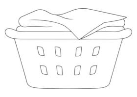 Laundry basket filled with clean clothes in a simple outline style for design purposes vector