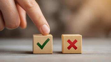 Choosing the Right Option with Approval and Decision Making Strategies. Effective Choices, Validation Processes and Success Indicators. Business Cubes. photo
