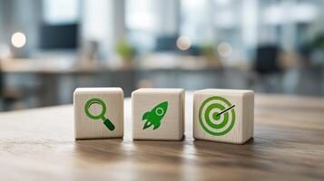 Startup Projects With Eco-Friendly Business Development and Research Stages, Sustainable Innovation, Environmental Growth and Target Achievement, Business Cubes photo