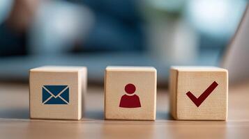 HR Management, Workplace Efficiency and Data Security. Employee Email Verification Process With Staff Confirmation. Business Cubes photo