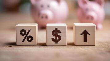 Personal Savings Growth With Profit Optimization, Income Boost and Financial Planning Strategies, Budget Management, Wealth Building and Economic Success, Business Wooden Cubes photo