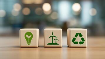 Green Clean Energy Solutions With Renewable Power and Sustainable Practices, Eco-Friendly Innovation, Wind Energy and Recycling Efficiency, Business Cubes photo
