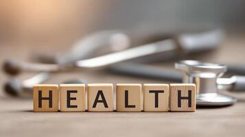 HEALTH Written on a Wooden Cubes. Health Service Business Solutions for Medical Care and Corporate Wellness Program. Business Cubes photo