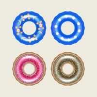 Four colorful inflatable pool rings are displayed against a white background vector