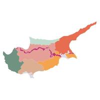 Cyprus map in region color map. Map of Cyprus in regons color vector