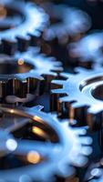 Intricate Gears Interlocked in a Mechanical Assembly Showcasing Precision Engineering in a Workshop Setting photo