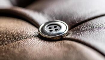 Close-up of a Metallic Button on a Textured Leather Surface Showcasing Craftsmanship and Design at a Cozy Interior Setting photo