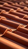 Details of a Terracotta Roof Under Warm Sunlight Showcasing Intricate Patterns and Textures in a Residential Setting photo