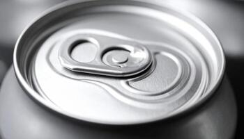 Close-up View of a Metal Beverage Can Top With a Pull Tab Showing Intricate Details and Shiny Finish photo