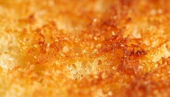 Golden Brown Texture of Crispy Toasted Bread in Close-Up View, Highlighting the Delicious Crunch and Warmth of Fresh Baking photo