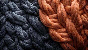 Intricate Braiding of Contrasting Colors Creates a Visually Captivating Pattern in Tightly Woven Strands photo