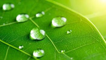Close-up View of Water Droplets on Lush Green Leaves in a Tranquil Natural Setting During Daylight Hours photo