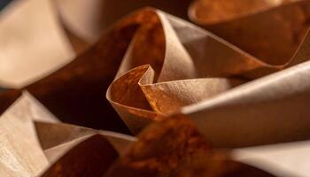 Detailed View of Crumpled Brown Paper Forming Artistic Shapes and Patterns in a Creative Workspace photo