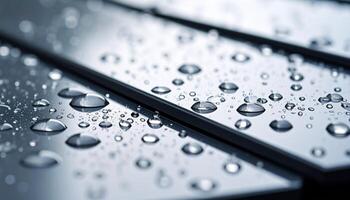Water Droplets on Metallic Surface Create Mesmerizing Patterns After a Rain Shower in Urban Setting photo