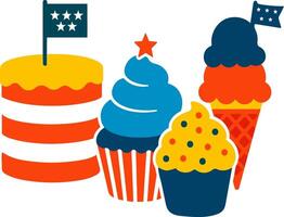 Cupcakes and Desserts with Patriotic Decorations for Holiday Celebrations vector