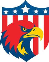 American eagle head illustration on a patriotic shield with USA flag colors vector