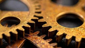 Intricate Arrangement of Rusty Gears on a Dark Surface Showcasing Vintage Mechanical Craftsmanship photo