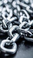 Close-up View of Metallic Chains on a Dark Surface Showcasing Shine and Texture in Detailed Focus photo