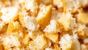 Golden Bread Crumbs Scattered on a Wooden Surface for Use in Cooking and Baking Preparations photo