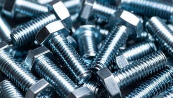Metallic Bolts Arranged Densely With a Shiny Finish, Showcasing Intricate Threading and Design Characteristics photo
