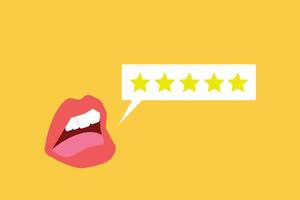 Mouth feedback with star rating. concept of Service rating, satisfaction, and experience vector
