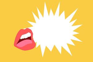 Big mouth talk with Blank bubble talk or comment. Concept of career, promotion, communication, news, infographic. Copy space for ad vector