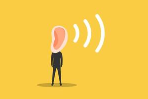 Businessman listen to information to understand idea. concept of Active listening, communication skill to process information for job effectiveness, aware on discussion vector