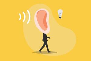 Businessman listen to information to understand idea. concept of Active listening, communication skill to process information for job effectiveness, aware on discussion. vector