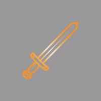 Orange hand drawn sword icon on gray background vector