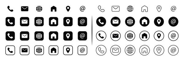 set of black web contacts and communication flat and outline icons vector