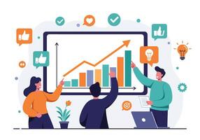 People are working on a board with graphs and icons vector