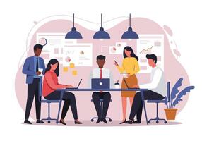 People working at a table with a laptop vector