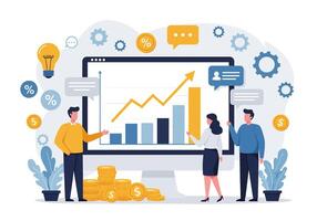 Business people are looking at a chart on a computer screen vector