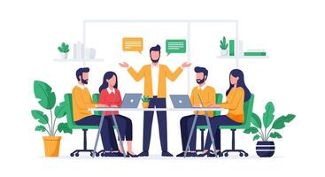 People sitting at a table with laptops and speech bubbles vector