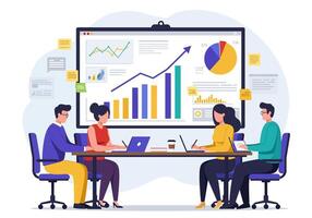 People sitting around a table with a chart on the wall vector