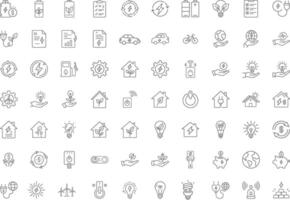 Collection Of Modern Editable Thin Line Style Energy Saving Related Icons Energy Costs, Power Consumption Level, Green House Pictograms, Infographics And More vector