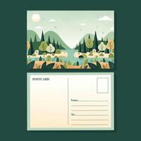 postcard with minimalistic landscape scene flat illustration. vector