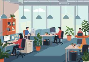An office with people working on computers vector