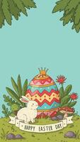Easter day card with bunny and egg vector